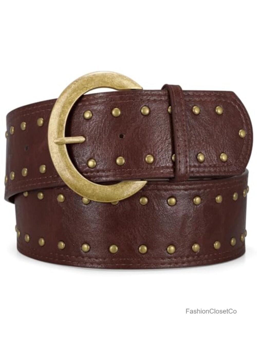 Wide Chunky PU Leather Belt Women Western Vintage Boho Studded Waist Belt